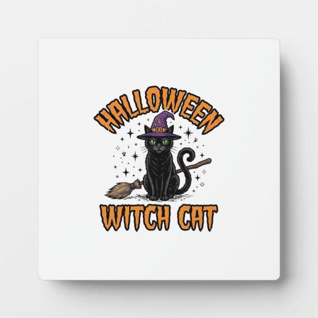Halloween Witch Cat Vintage Engraving Design_1 Plaque (Front)