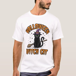 Halloween Witch Cat Vintage Engraving Design_1 T-Shirt