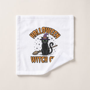 Halloween Witch Cat Vintage Engraving Design_1 Wash Cloth