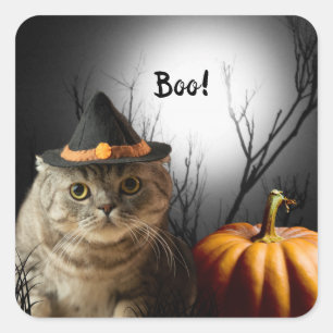Halloween Witch Cat With Pumpkin Stickers
