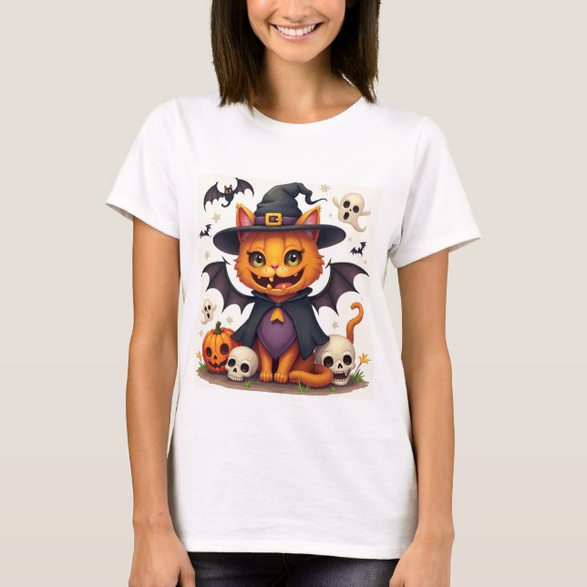 Halloween Witch Cat Women's Basic T-Shirt (Front)