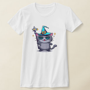 Halloween Witch Cats Holding Magic Wand Stars T-Shirt