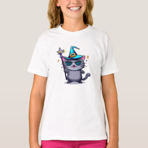 Halloween Witch Cats Holding Magic Wand Stars T-Shirt