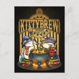 Halloween Witch Cats Kitty Brew Holiday Postcard