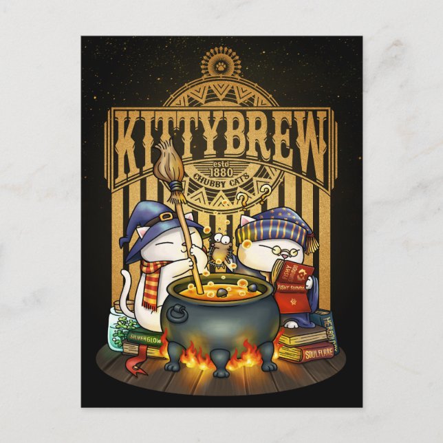 Halloween Witch Cats Kitty Brew Holiday Postcard (Front)