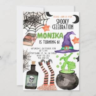 Halloween Witch Cauldron Birthday Invitation 