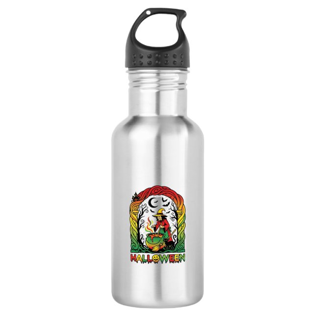 Halloween Witch Cauldron Brewing Black Cat Spooky  532 Ml Water Bottle (Front)