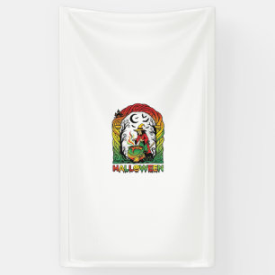 Halloween Witch Cauldron Brewing Black Cat Spooky Banner