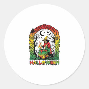 Halloween Witch Cauldron Brewing Black Cat Spooky Classic Round Sticker