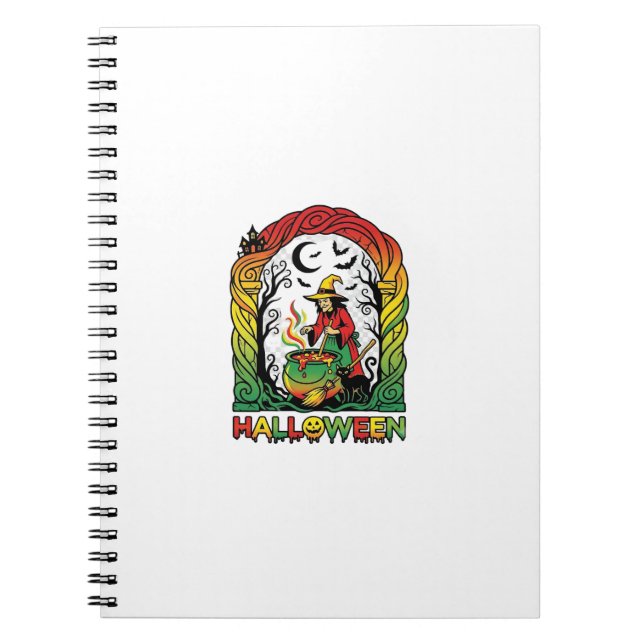 Halloween Witch Cauldron Brewing Black Cat Spooky  Notebook (Front)