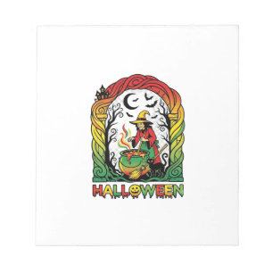 Halloween Witch Cauldron Brewing Black Cat Spooky Notepad