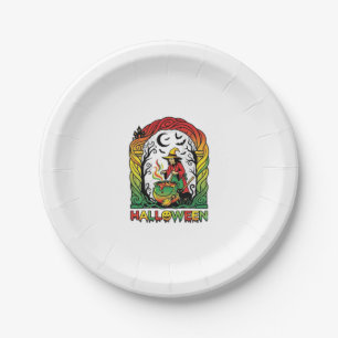 Halloween Witch Cauldron Brewing Black Cat Spooky Paper Plate