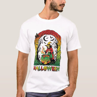 Halloween Witch Cauldron Brewing Black Cat Spooky  T-Shirt