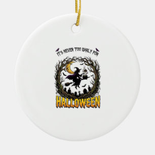 Halloween Witch Cauldron Moon Cemetery Twisted Tre Ceramic Tree Decoration