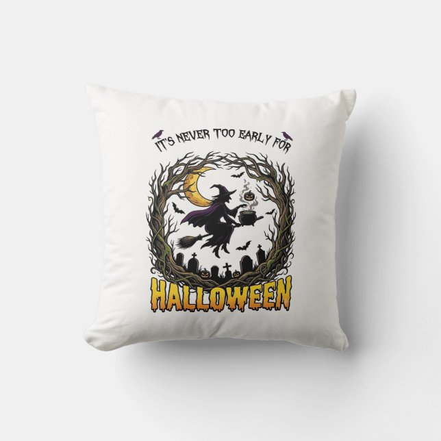 Halloween Witch Cauldron Moon Cemetery Twisted Tre Cushion (Front)