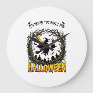Halloween Witch Cauldron Moon Cemetery Twisted Tre Large Clock