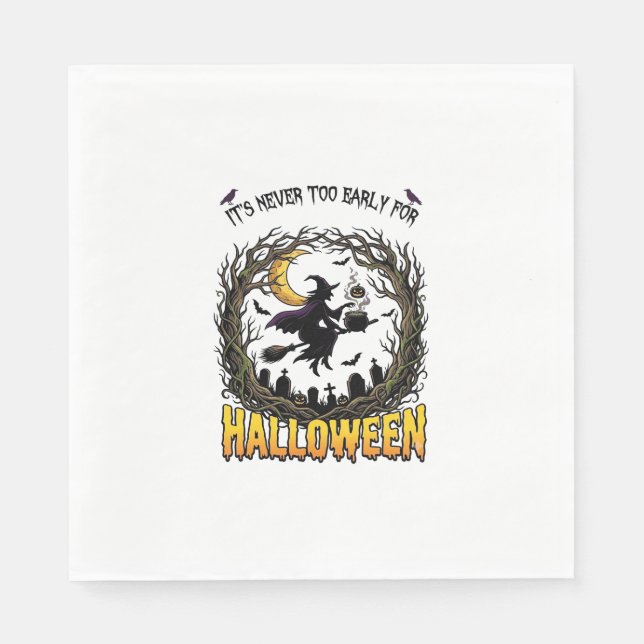 Halloween Witch Cauldron Moon Cemetery Twisted Tre Napkin (Front)