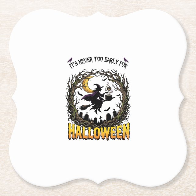 Halloween Witch Cauldron Moon Cemetery Twisted Tre Paper Coaster (Front)