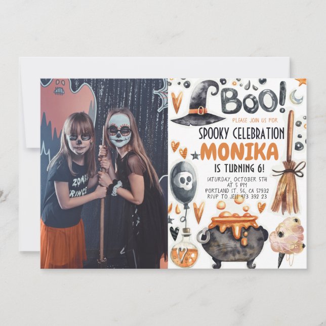 Halloween Witch Cauldron Photo Birthday  Invitation (Front)