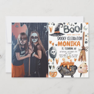 Halloween Witch Cauldron Photo Birthday  Invitation