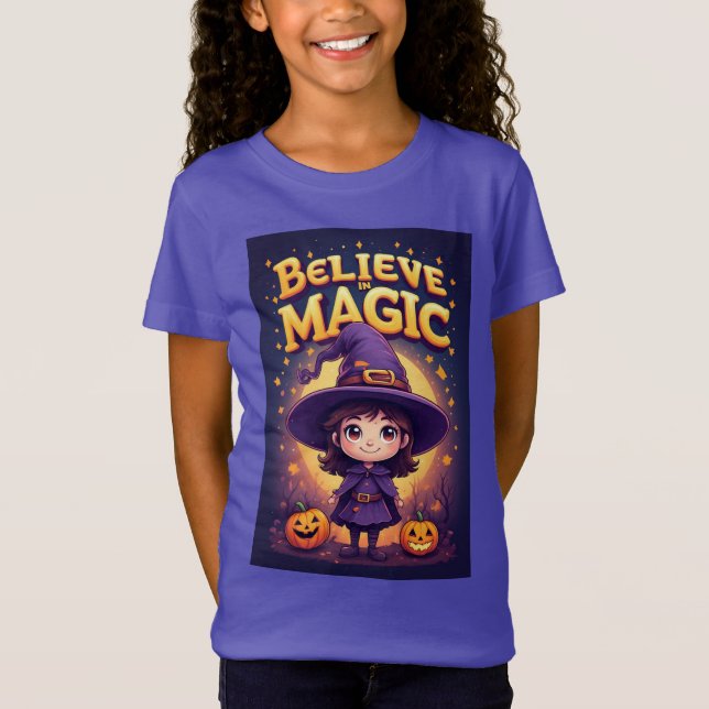 Halloween Witch Character With Pumpkin Display T-Shirt (Front)