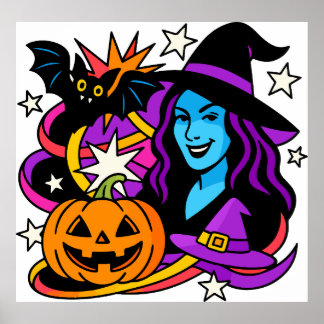 Halloween witch clipart PNG, spooky woman with pum Poster
