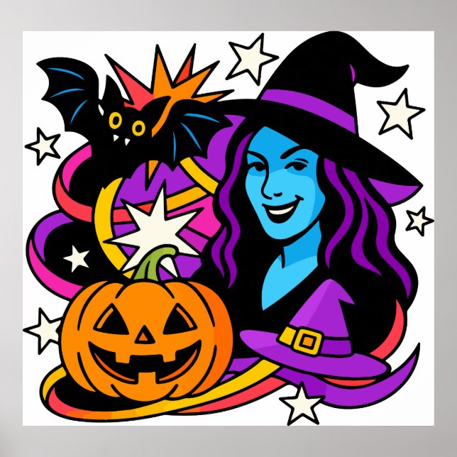 Halloween witch clipart PNG, spooky woman with pum Poster (Front)