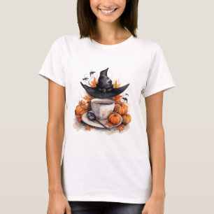 Halloween Witch Coffee Cup Pumpkin T-Shirt