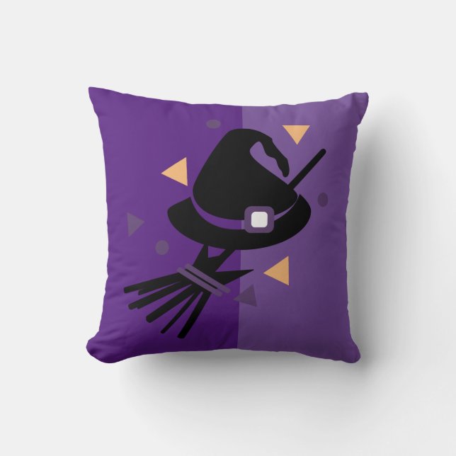 Halloween Witch Colorblock Orange Purple Cushion (Front)