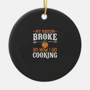 Halloween Witch Cooking Broom Broke Design_1 Ceramic Tree Decoration