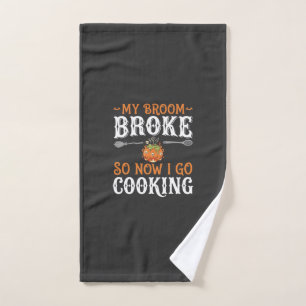 Halloween Witch Cooking Broom Broke Design_1 Hand Towel