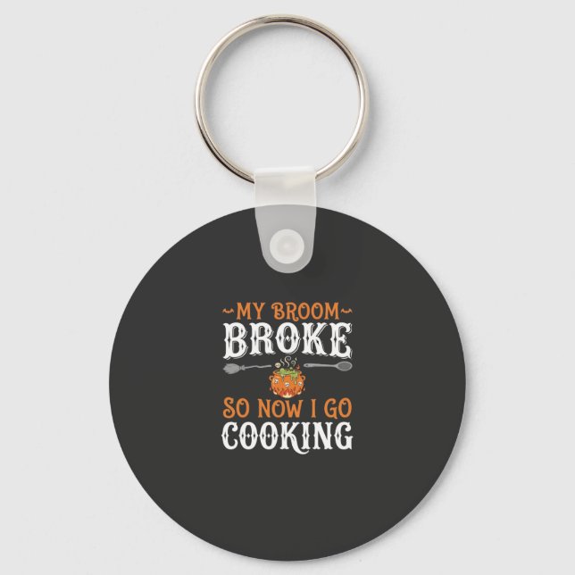 Halloween Witch Cooking Broom Broke Design_1 Key Ring (Front)
