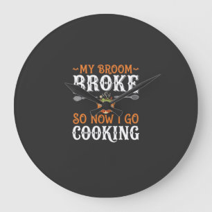 Halloween Witch Cooking Broom Broke Design_1 Large Clock