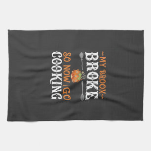Halloween Witch Cooking Broom Broke Design_1 Tea Towel