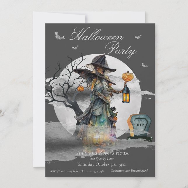  Halloween Witch Costume Party Invitation (Front)