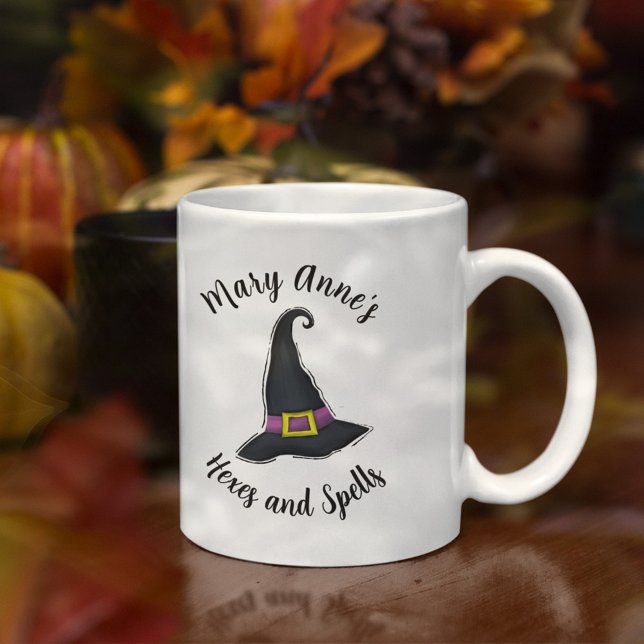 Halloween Witch Cute Typography Custom Coffee Mug (Custom Halloween Witch Hat Mug)