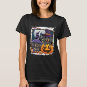 Halloween Witch Dachshund Witch Hat Wearing T-Shirt