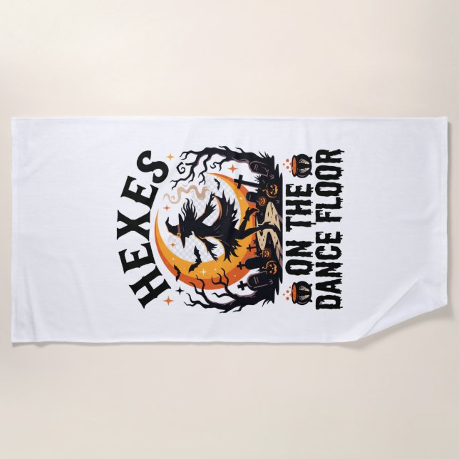 Halloween Witch Dance Night Beach Towel (Front)