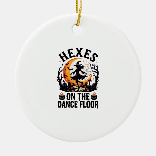 Halloween Witch Dance Night Ceramic Tree Decoration (Front)