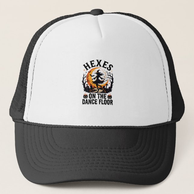 Halloween Witch Dance Night Trucker Hat (Front)