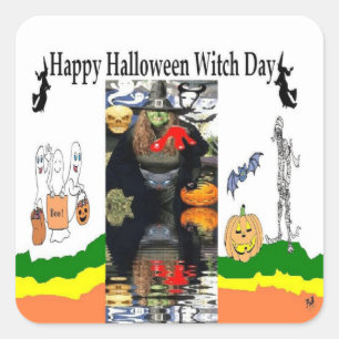 Halloween Witch Day Square Stickers