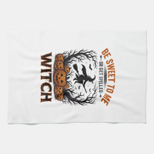 Halloween Witch Design Be Sweet Or Get Spelled_1 Tea Towel
