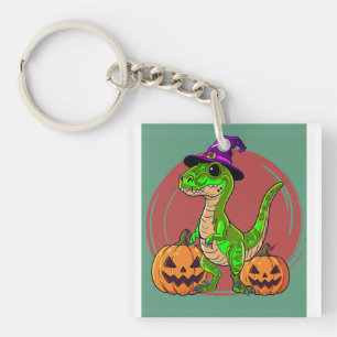 Halloween Witch Dinosaur Key Ring