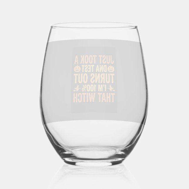 Halloween Witch DNA Test Funny Design Stemless Wine Glass (Front)
