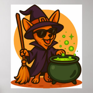 Halloween witch dog clipart PNG, cute puppy wizard Poster