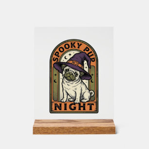 Halloween Witch Dog Vintage Engraving Shirt Design Acrylic Sign