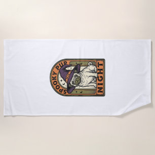 Halloween Witch Dog Vintage Engraving Shirt Design Beach Towel