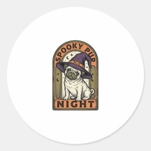 Halloween Witch Dog Vintage Engraving Shirt Design Classic Round Sticker