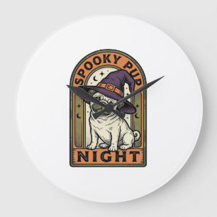 Halloween Witch Dog Vintage Engraving Shirt Design Large Clock