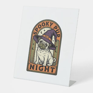 Halloween Witch Dog Vintage Engraving Shirt Design Pedestal Sign
